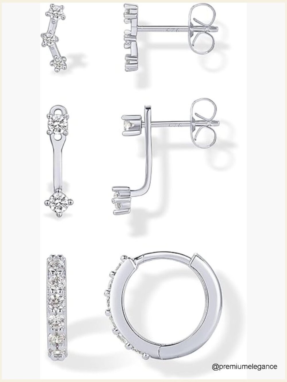 Three Pairs Statement Earrings Set - CZ Gold Earrings - Huggie Crawler Ear